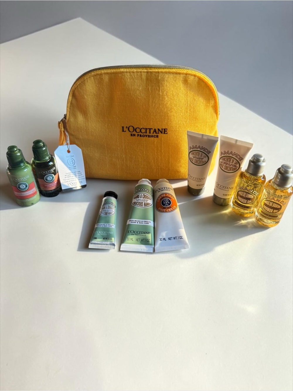 L'Occitane Yellow Travel Bath & Body Set with Cosmetic Pouch NEW